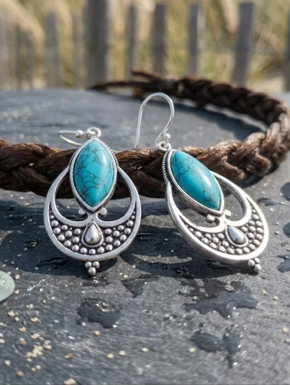 Turquoise Chandelier Earrings 925 Sterling Silver Boho Western Santa Fe 2.2